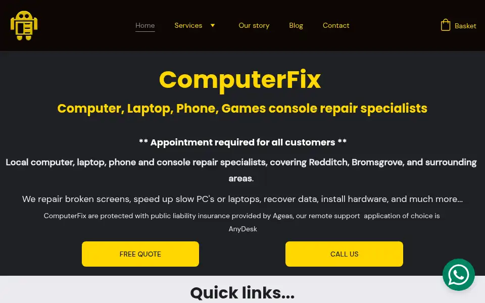 Screenshot of computerfixredditch.co.uk
