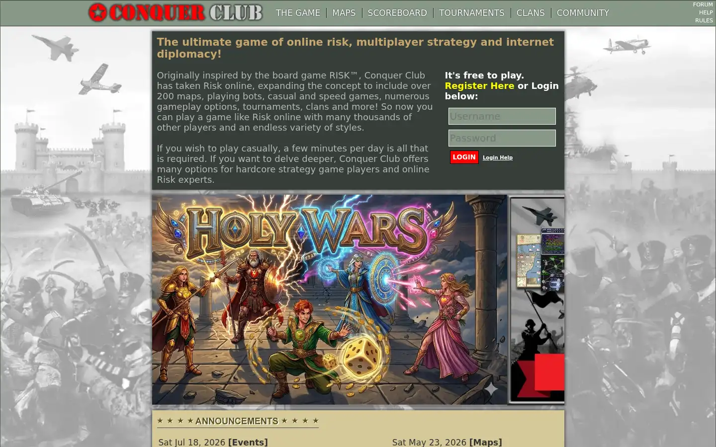Screenshot of conquerclub.com