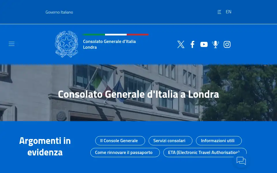 Screenshot of conslondra.esteri.it