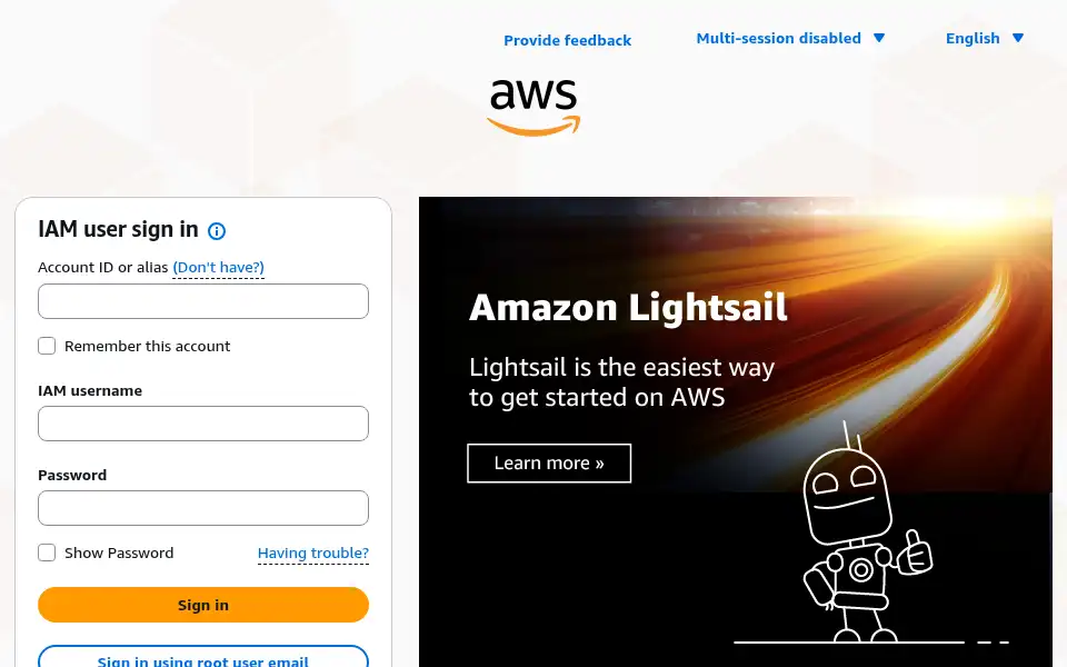 Screenshot of console.aws.amazon.com