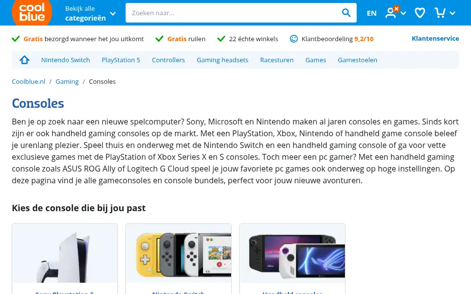 Screenshot of consoleshop.nl