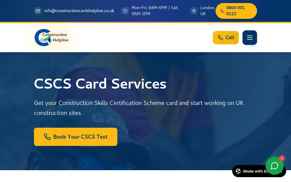 Screenshot of constructioncardshelpline.co.uk