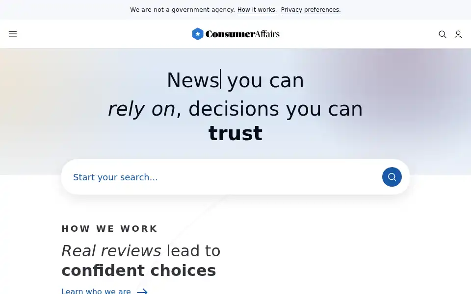 Screenshot of consumeraffairs.com