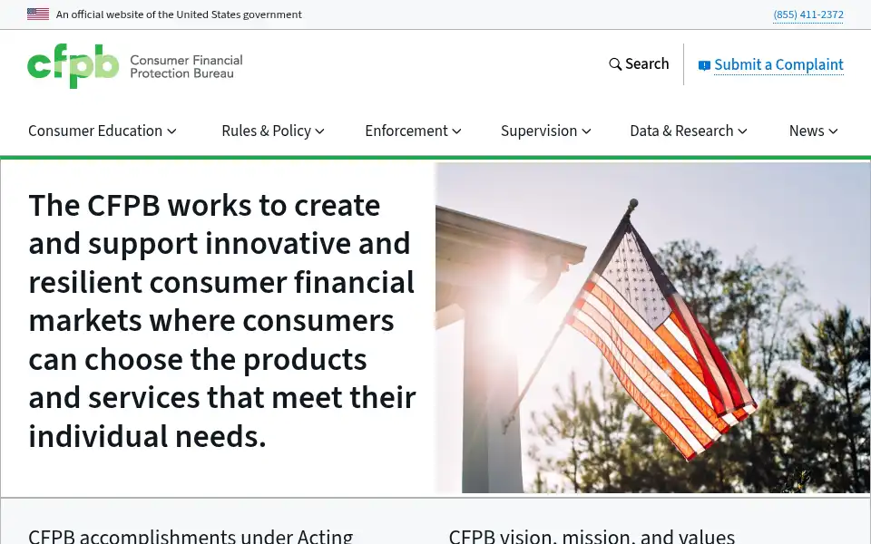 Screenshot of consumerfinance.gov