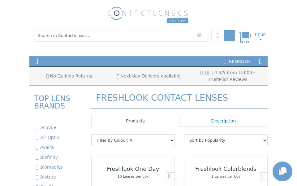 Screenshot of contactlenses.com.es