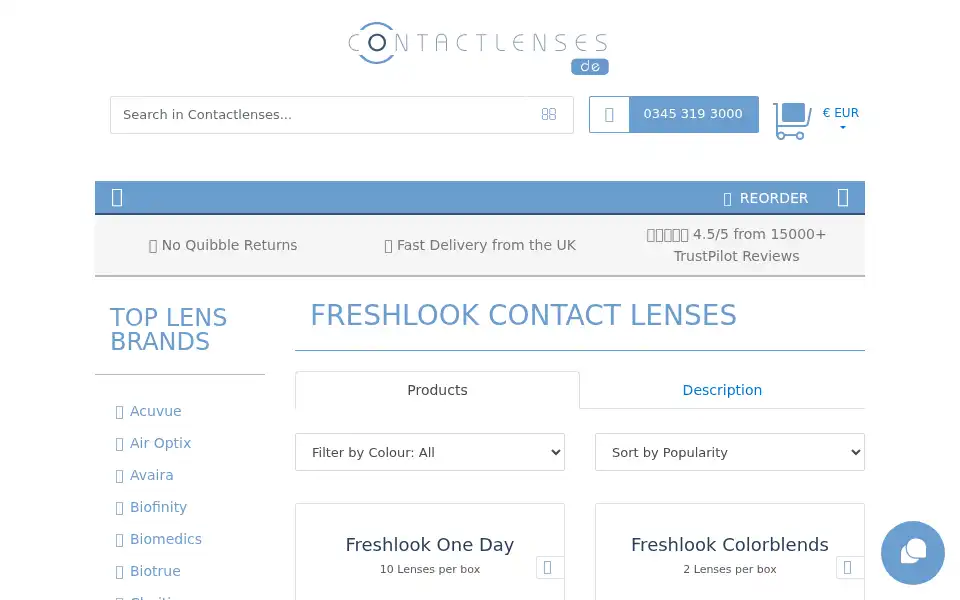Screenshot of contactlenses.de