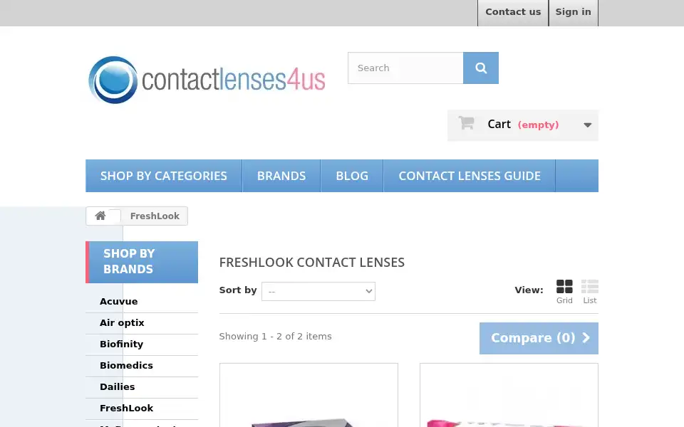 Screenshot of contactlenses4us.com