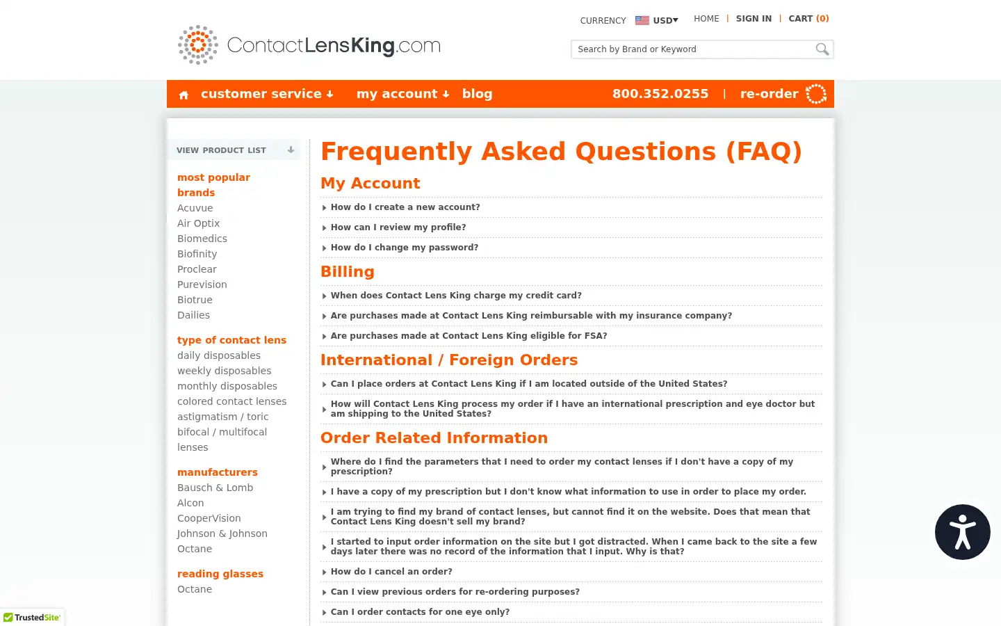 Screenshot of contactlensking.com