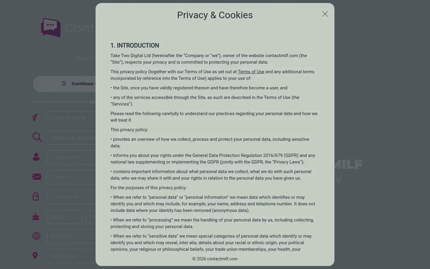 Screenshot of contactmilf.com