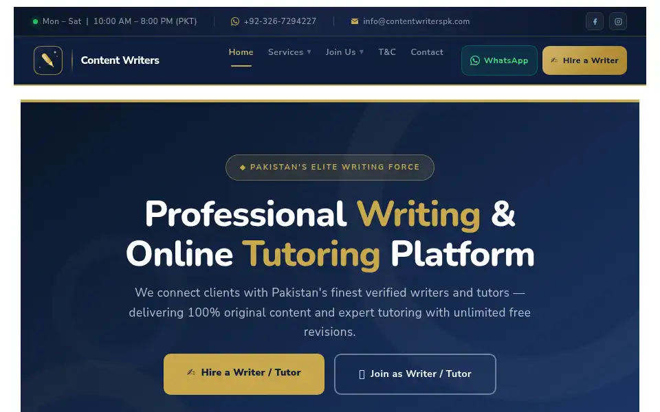 Screenshot of contentwriterspk.com