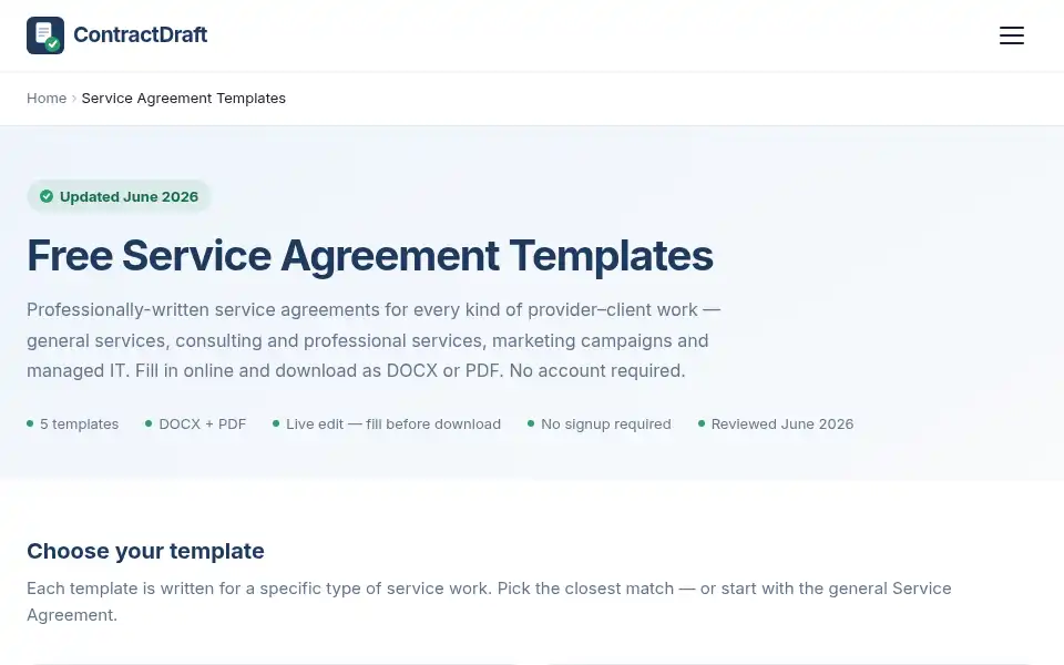 Screenshot of contractdraft.net