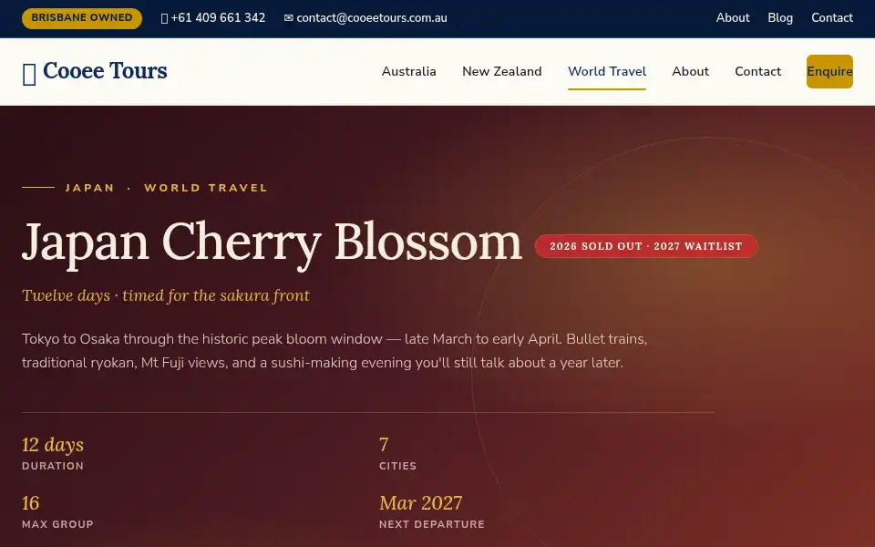 Screenshot of cooeetours.com.au