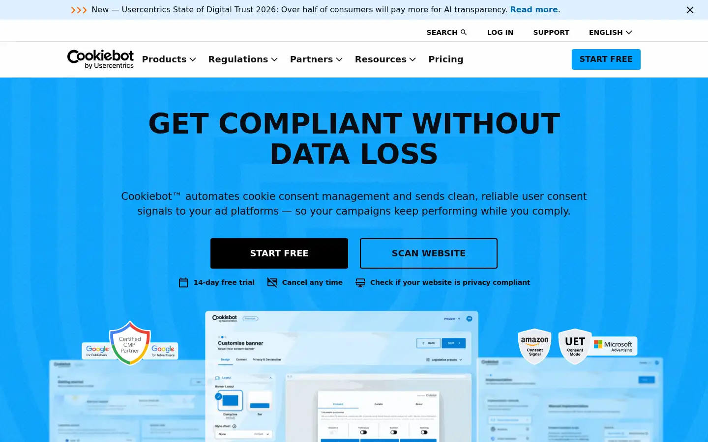 Screenshot of cookiebot.com