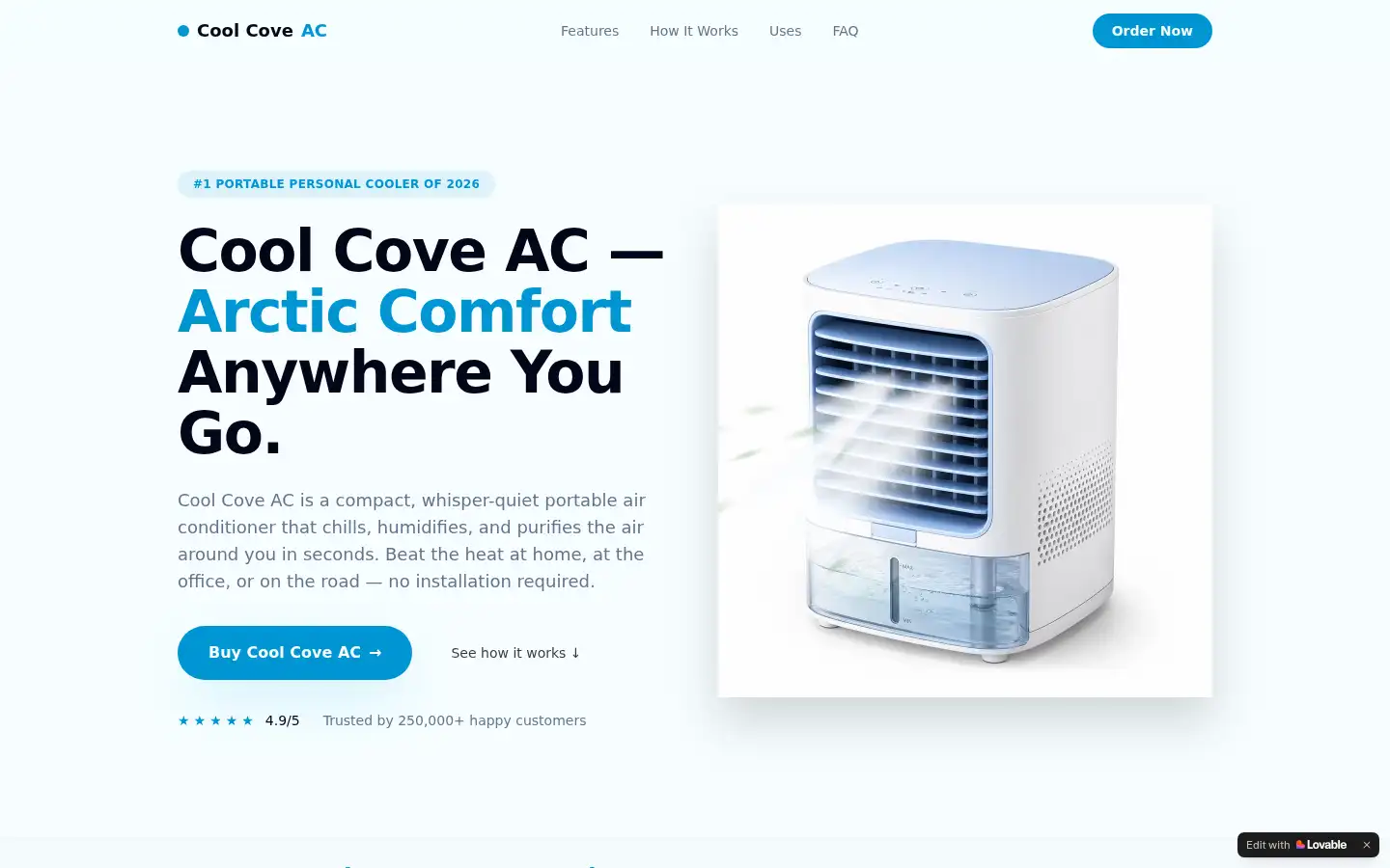Screenshot of cool-cove-ac.lovable.app
