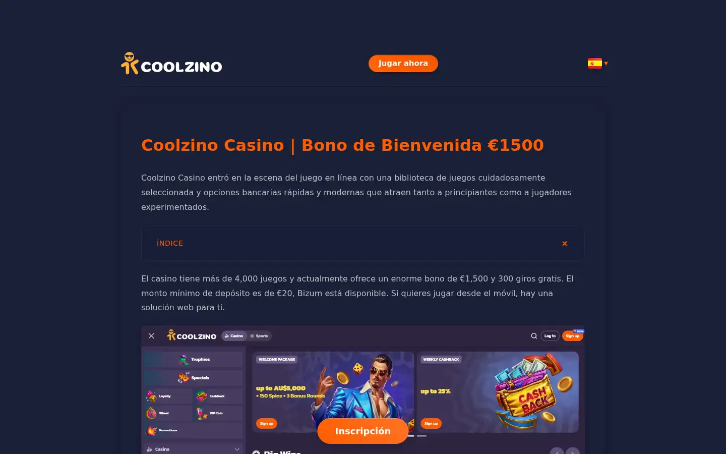 Screenshot of coolzinocasino1.es