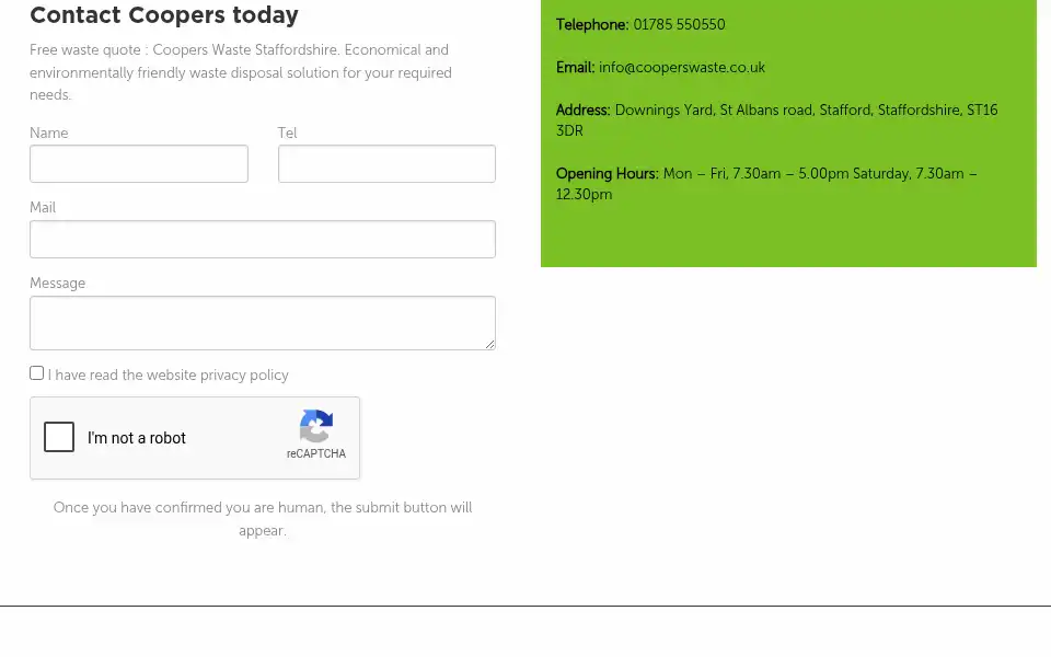 Screenshot of cooperswaste.co.uk