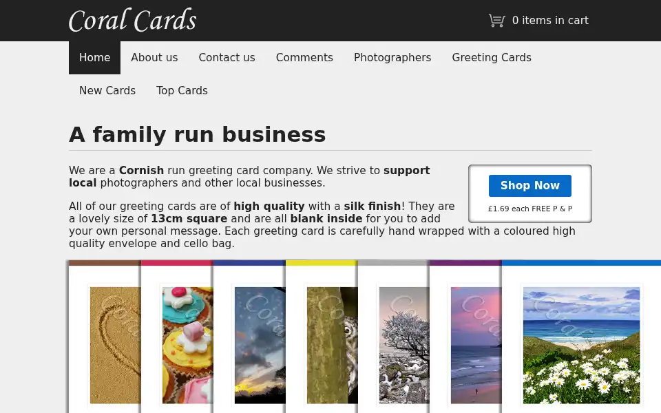 Screenshot of coralcards.co.uk