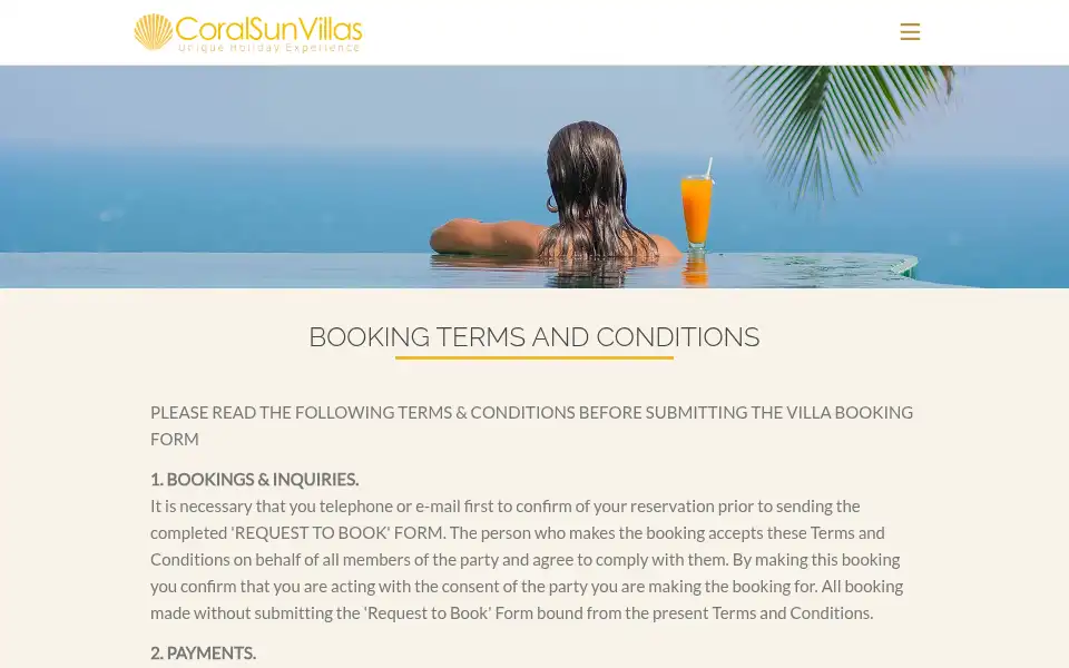 Screenshot of coralsunvillas.com
