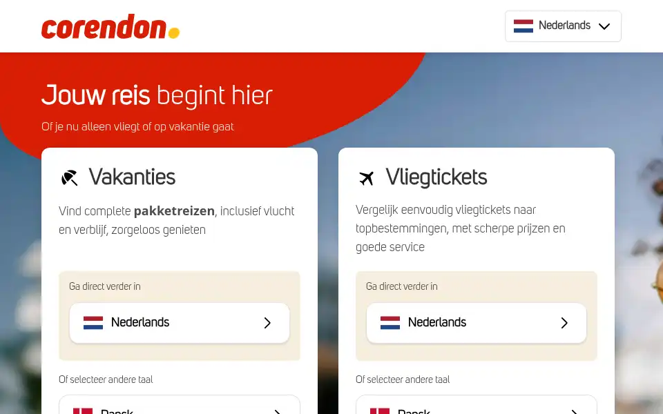 Screenshot of corendon.com
