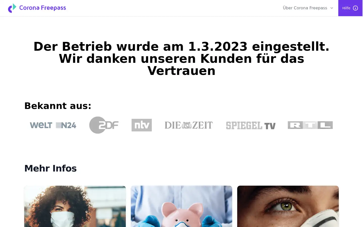 Screenshot of coronafreepass.de