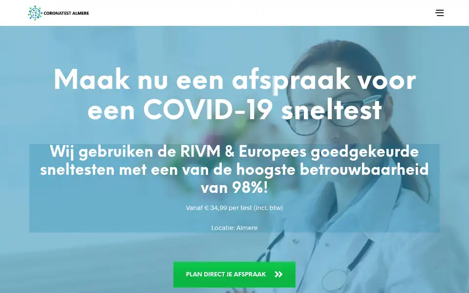 Screenshot of coronatestalmere.nl