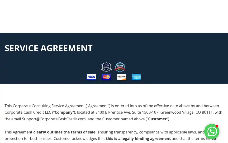 Screenshot of corporatecashcredit.com
