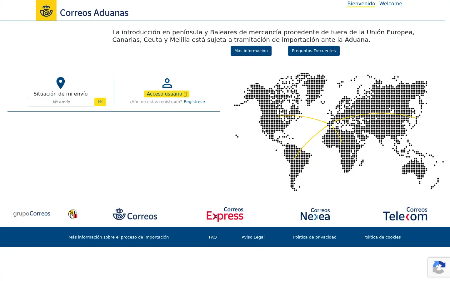 Screenshot of correosaduanas.es