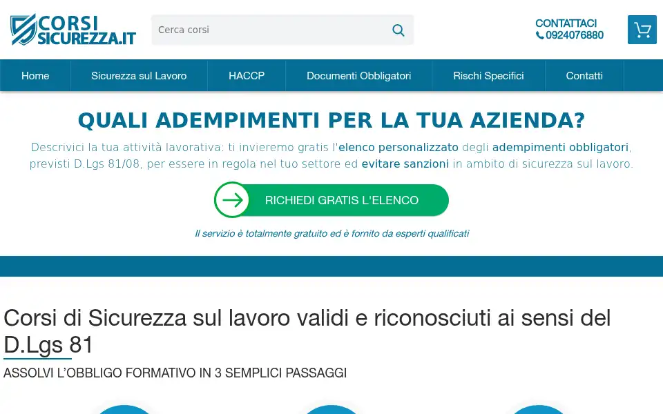 Screenshot of corsisicurezza.it