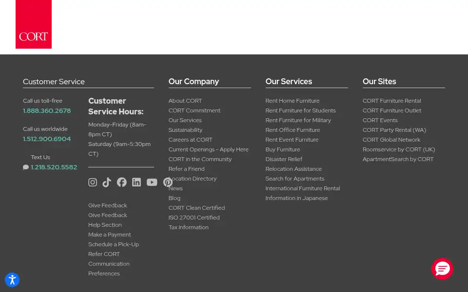 Screenshot of cort.com