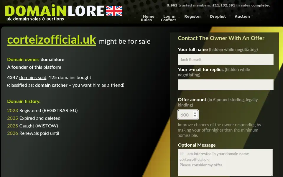 Screenshot of corteizofficial.uk