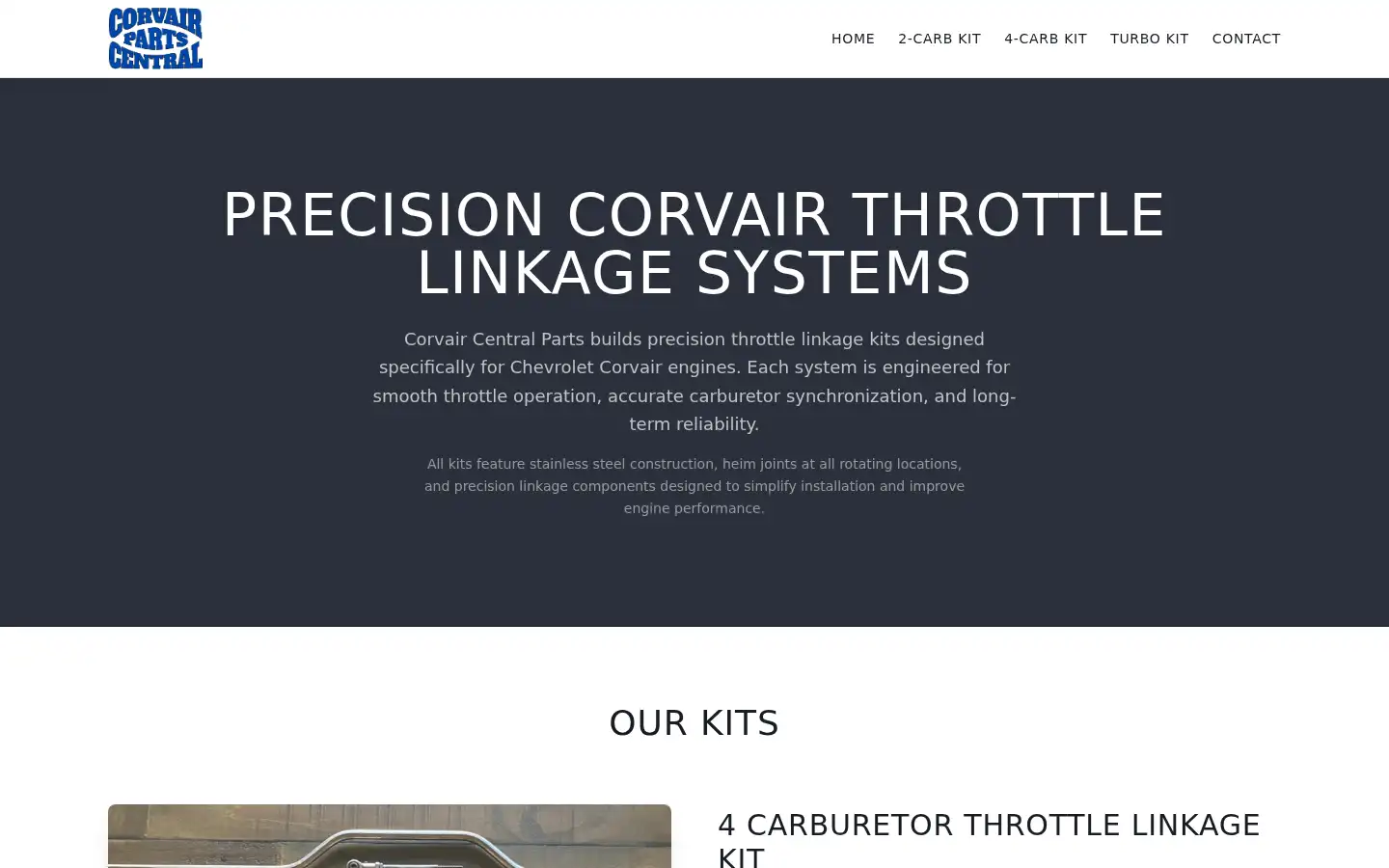 Screenshot of corvaircentralparts.com