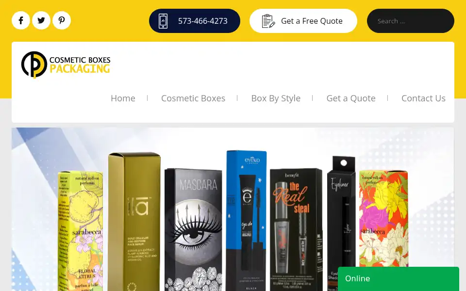 Screenshot of cosmeticboxespackaging.com