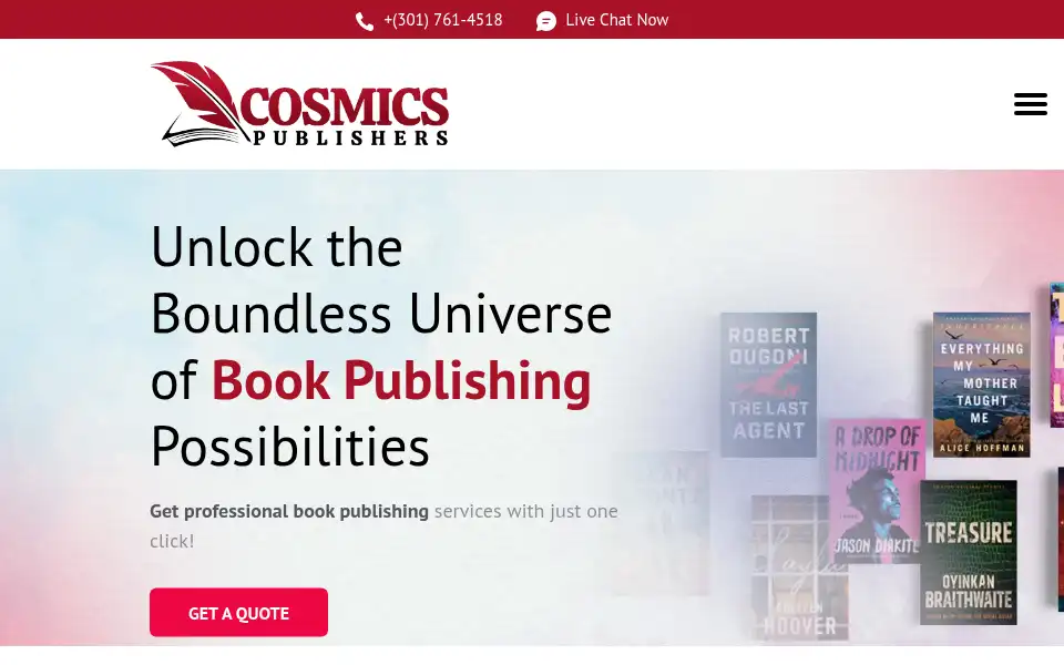 Screenshot of cosmicspublishers.com