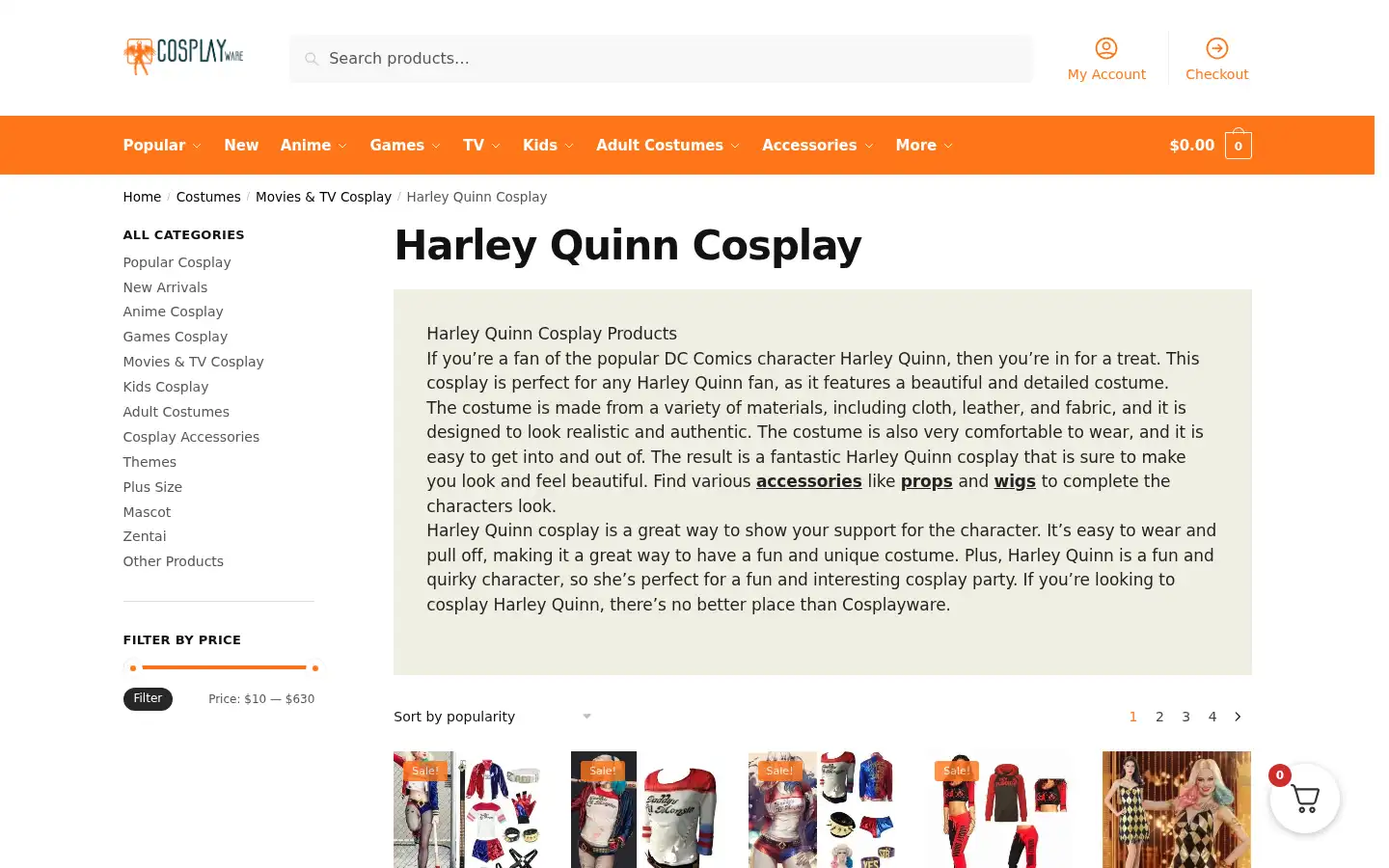 Screenshot of cosplayware.com