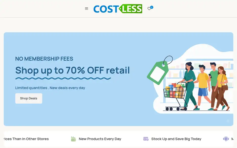 Screenshot of costlesswholesale.com