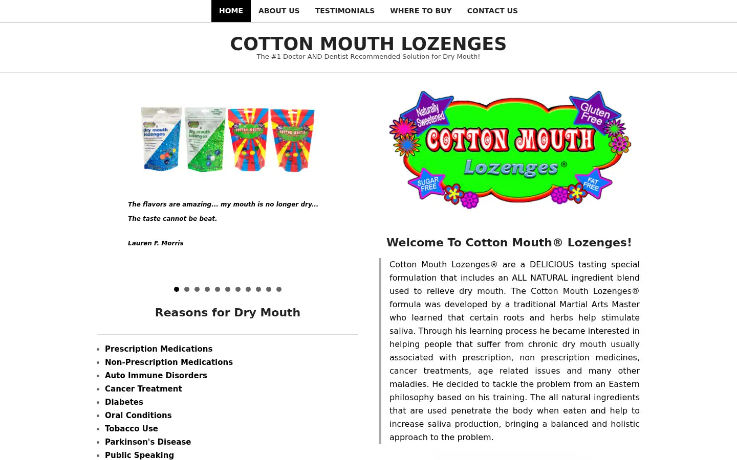 Screenshot of cottonmouthlozenges.com