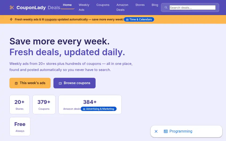 Screenshot of couponladydeals.com