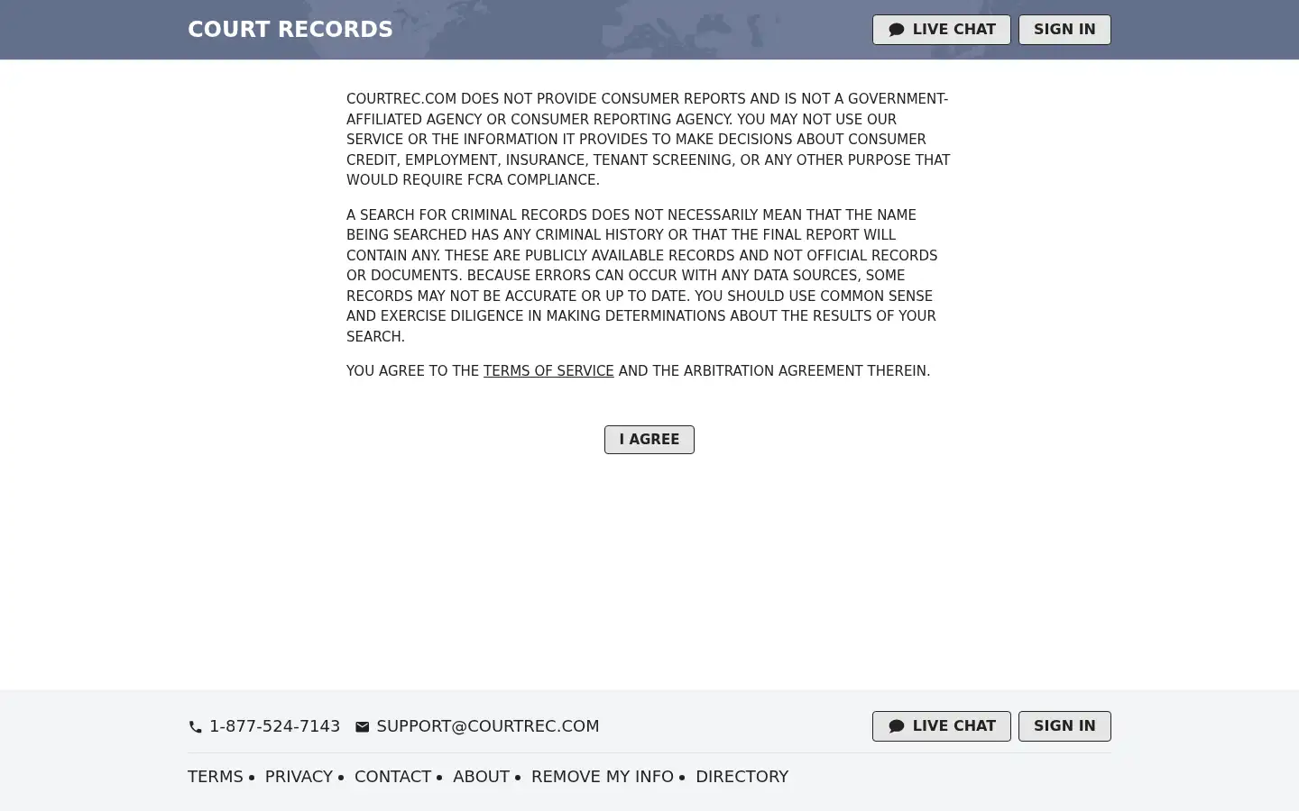 Screenshot of courtrec.com