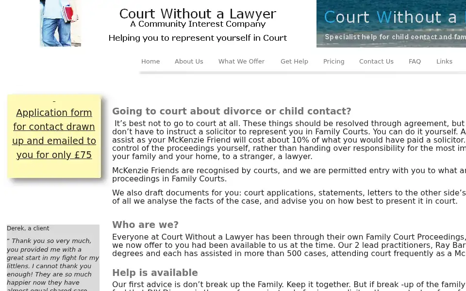 Screenshot of courtwithoutalawyer.co.uk