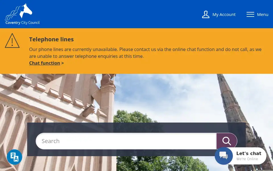 Screenshot of coventry.gov.uk