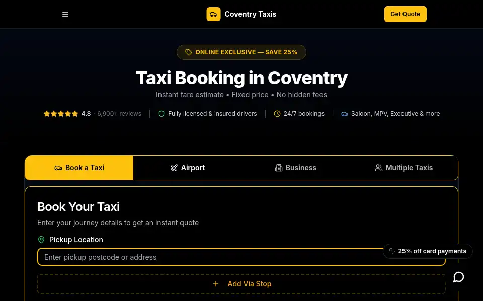 Screenshot of coventrytaxis.co.uk