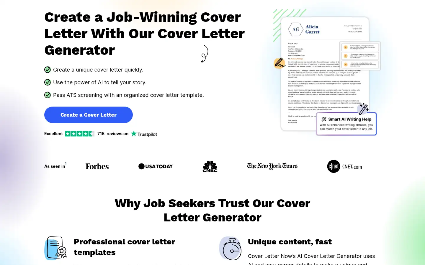 Screenshot of cover-letter-now.com