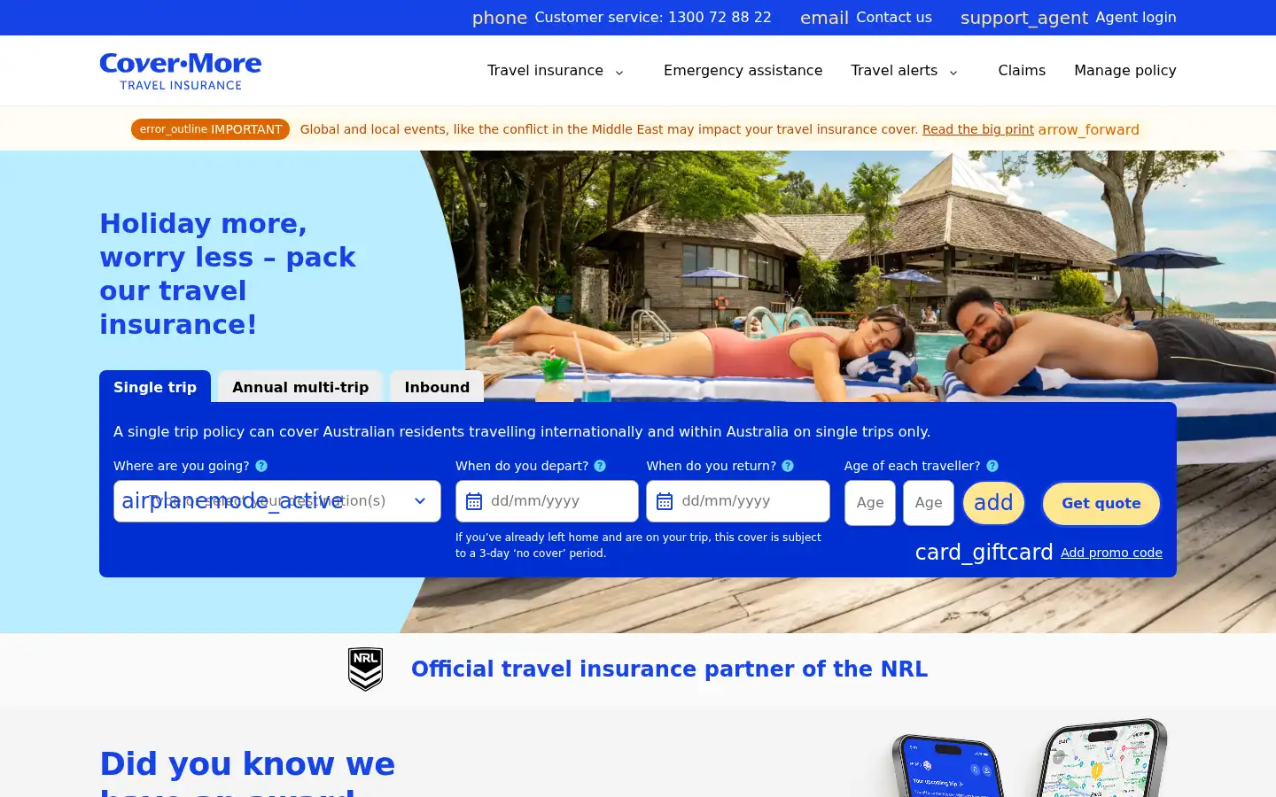 Screenshot of covermore.com.au