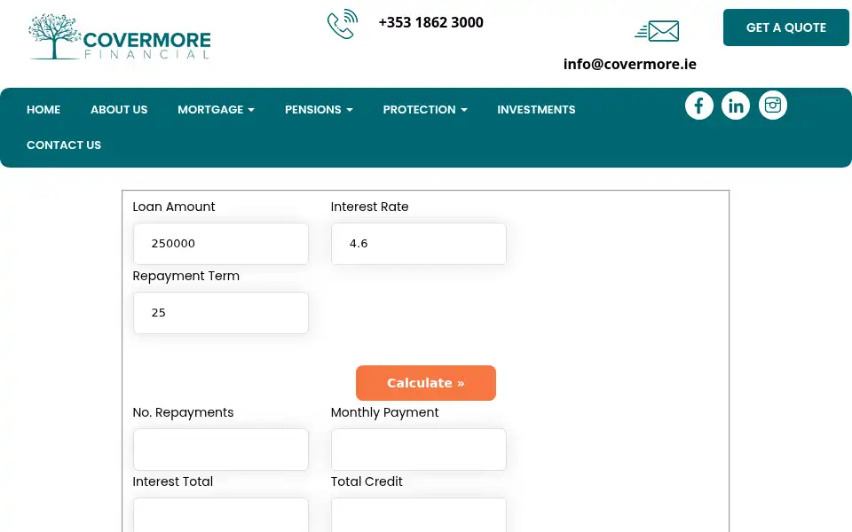 Screenshot of covermore.ie