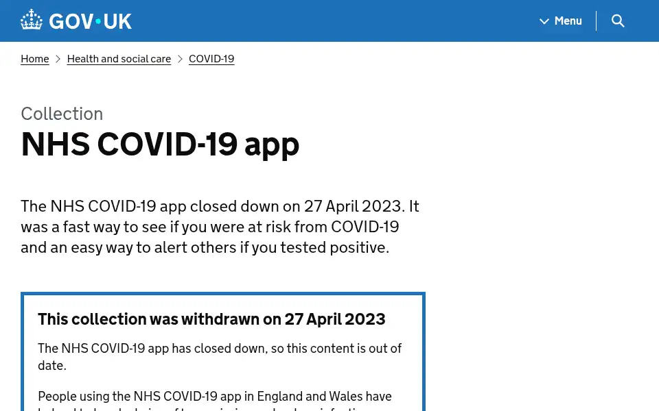 Screenshot of covid19.nhs.uk