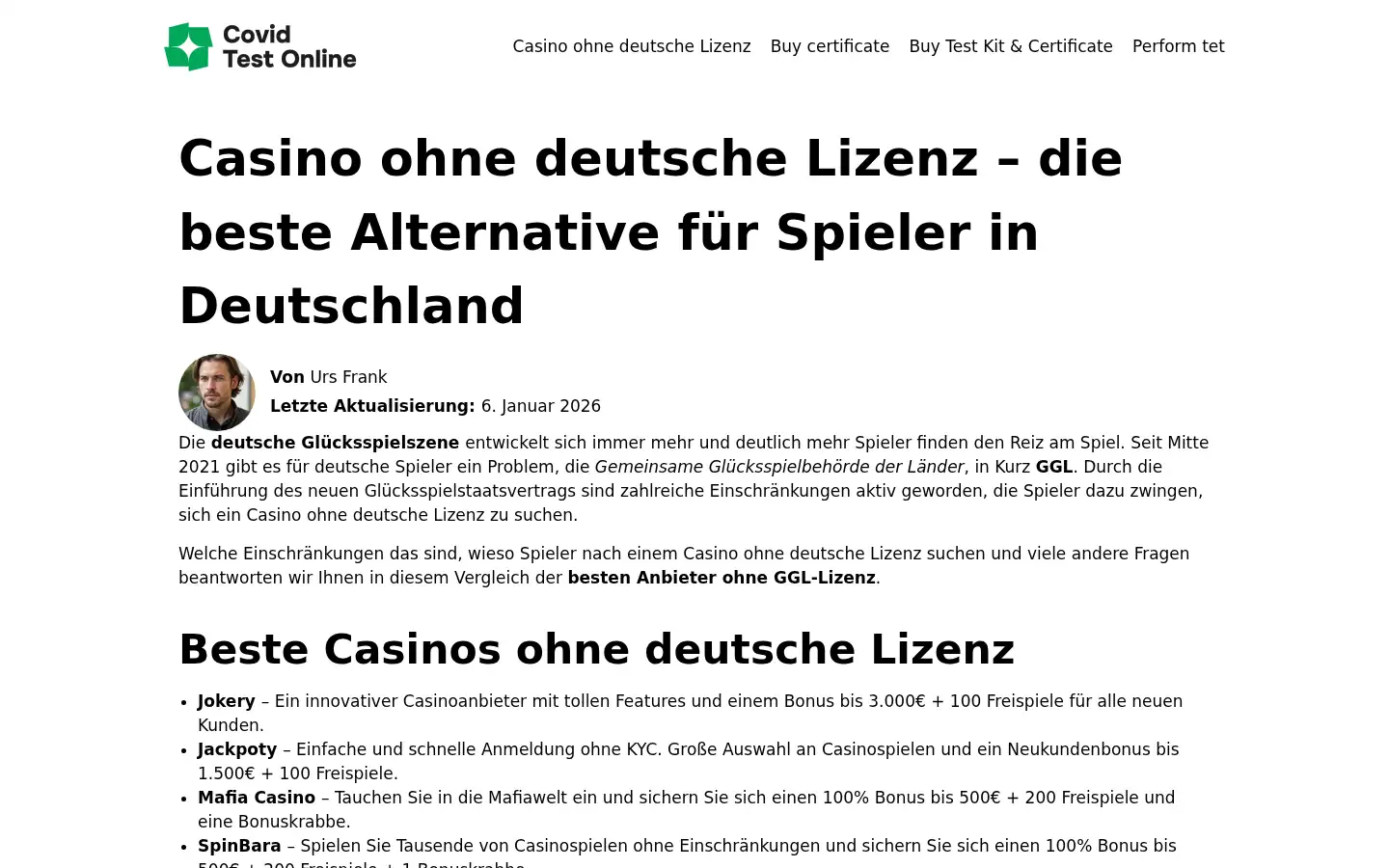 Screenshot of covidtestonline.de