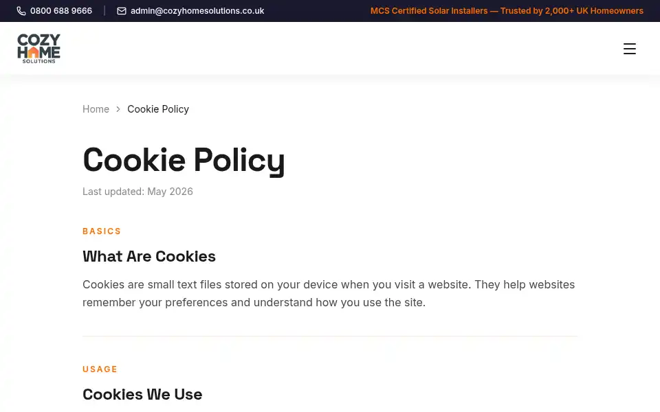 Screenshot of cozyhomesolutions.co.uk
