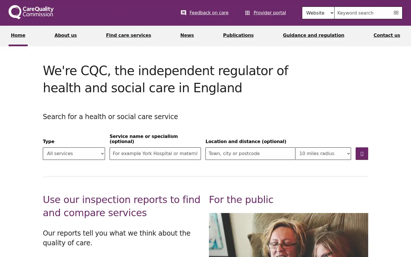 Screenshot of cqc.org.uk