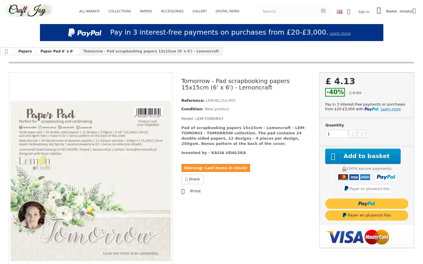 Screenshot of craftjoy.co.uk