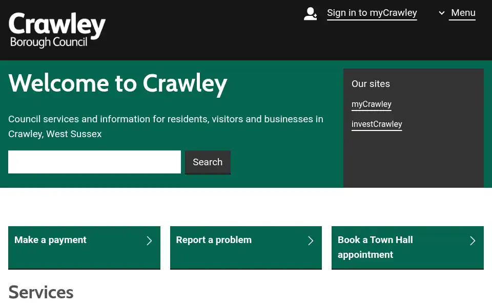 Screenshot of crawley.gov.uk